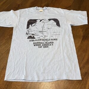 Vintage 70s 80s Kwajalein Missile Range Marshall Islands Thin Military Shirt L